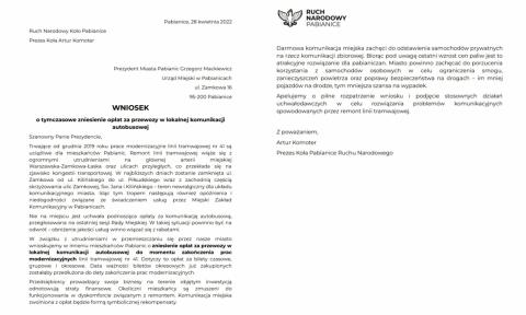 Pabianicka Konfederacja apeluje do prezydenta: darmowa komunikacja miejska do zakończenia remontu tramwajowego