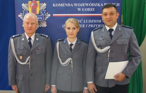 Lidia Kulesz i Michał Gawlik komendant Cezary Petrus z policji Życie Pabianic