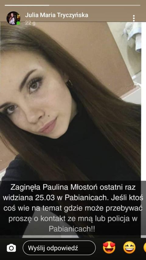 Paulina Młostoń zaginęła Życie Pabianic