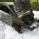 Auto stanęło w płomieniach po uderzeniu w drzewo Życie Pabianic